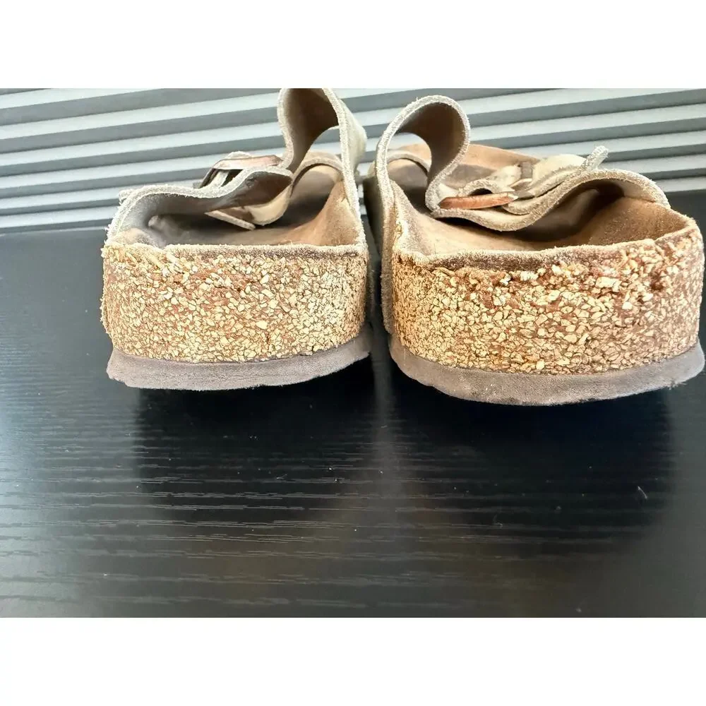 Birkenstock Arizona Taupe Suede Leather Sandals Double Strap Cork Size 43